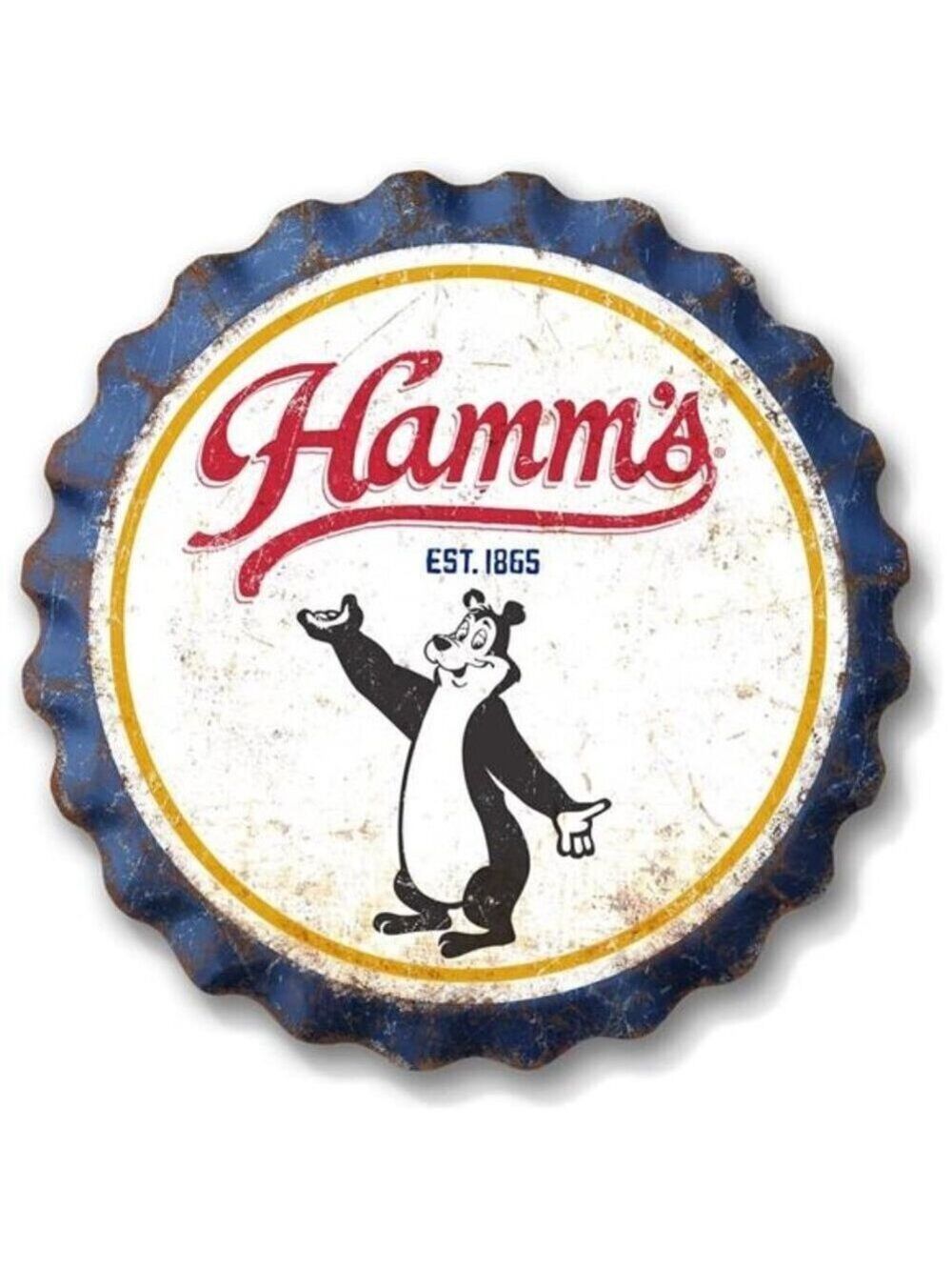 Hamm's Beer Metal Bottle Cap Sign Garage Shop Bar Man Cave Collect LARGE NEW